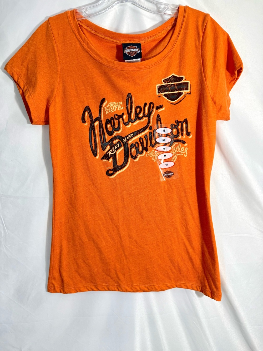 NWT Harley-Davidson Orange|Black Short Sleeve Crew Neck T-Shirt Size Medium